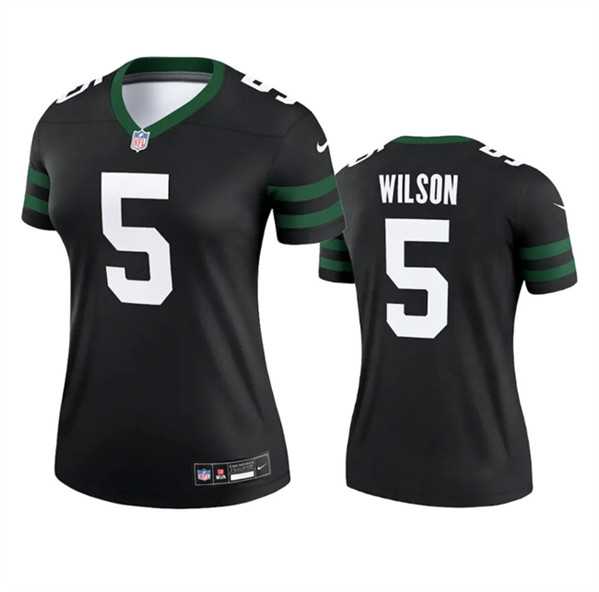 Women%27s New York Jets #5 Garrett Wilson Black 2024 Stitched Jersey Dzhi->women nfl jersey->Women Jersey